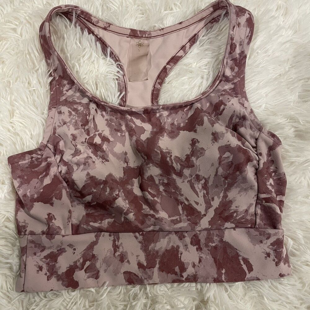 Athleta Conscious Crop Sports Bra racerback dusty rose tie-dye design Sz Small